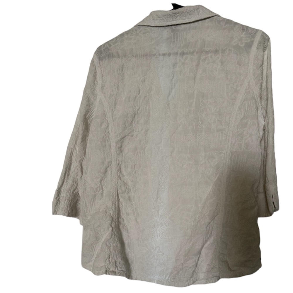 Focus Casual Life Womens White Embroidered Lace Paisley Textured Button Up Shirt - Picture 2 of 4